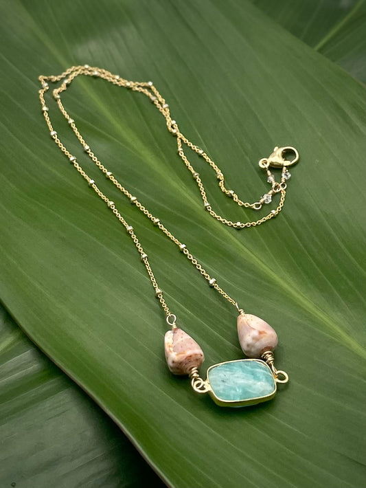 GF Satellite Chain Necklace w/ Larimar and Coneshell accent