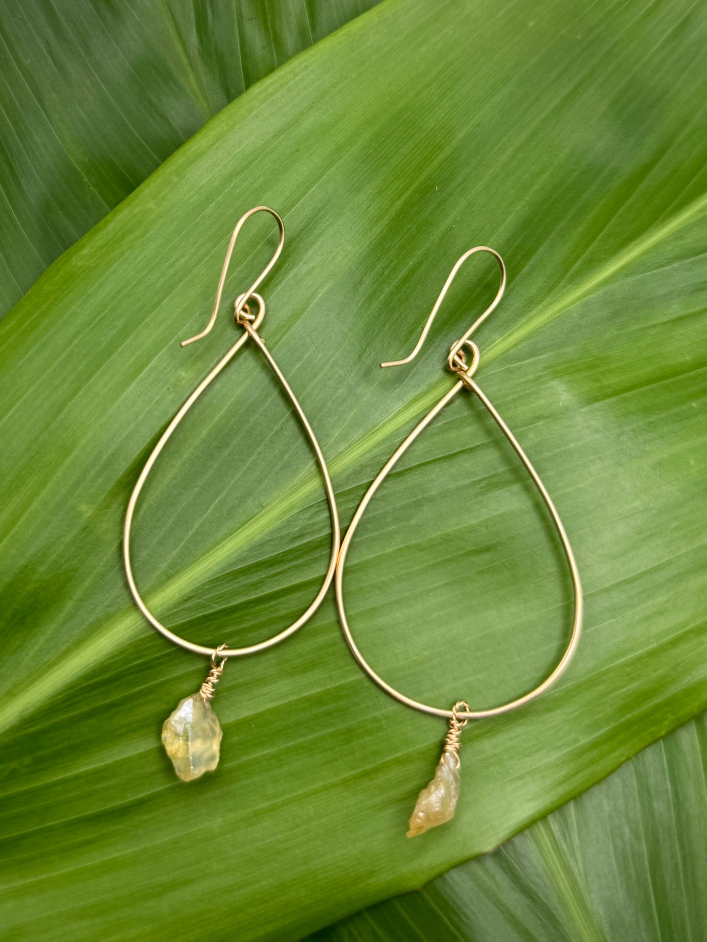 GF Teardrop Hoops w/ Raw Citrine