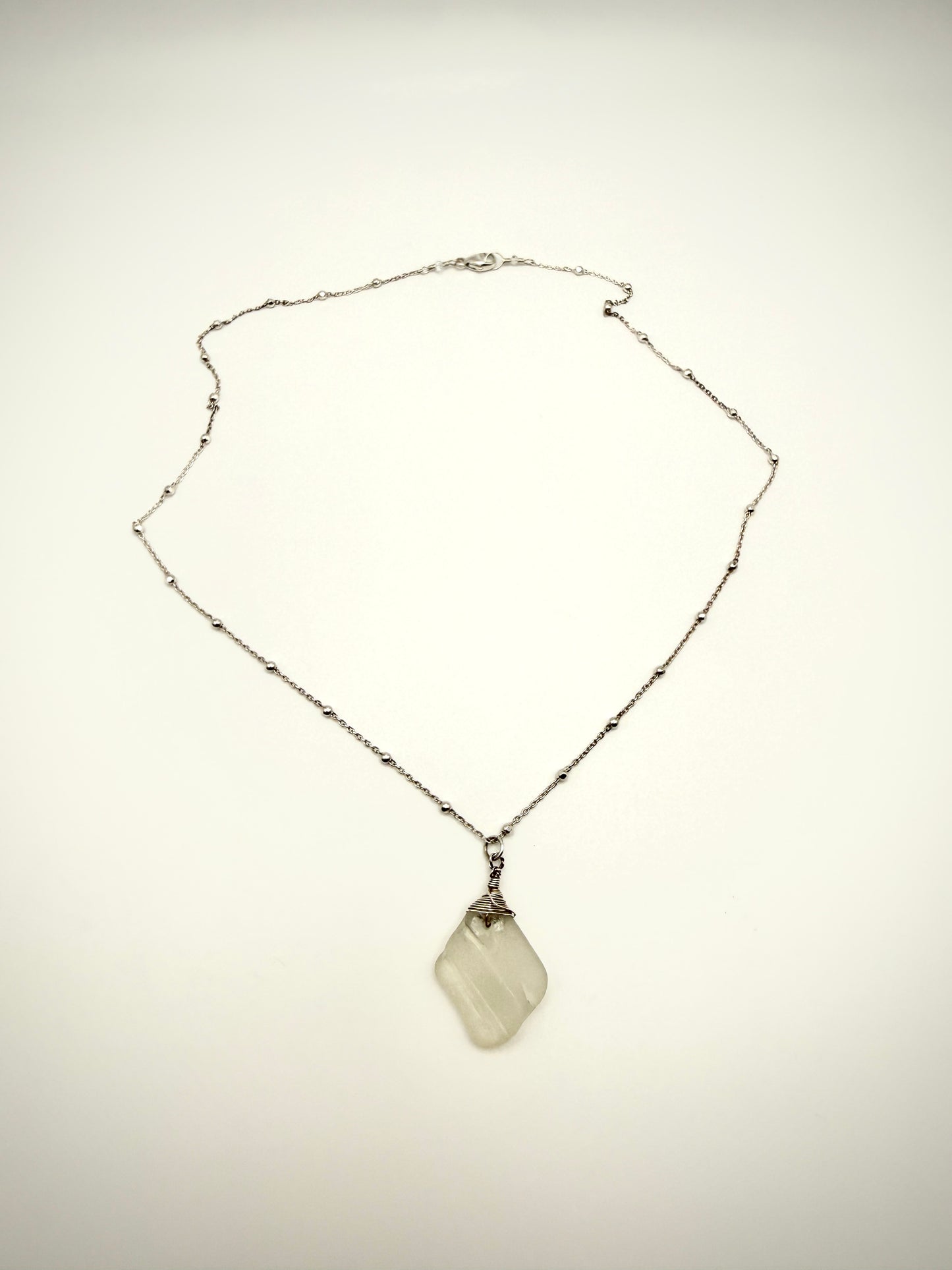 16" SS Satellite Chain White Sea Glass Necklace