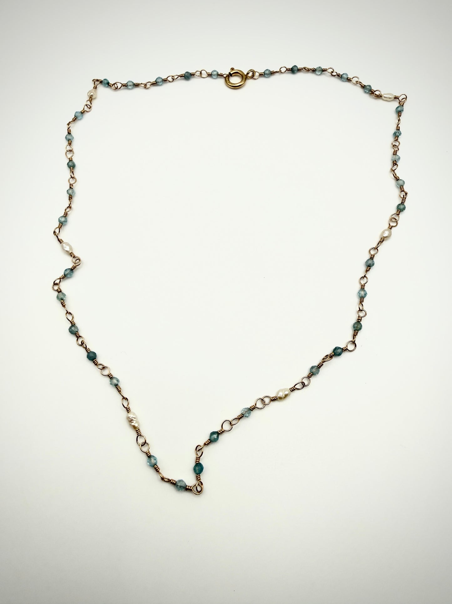 18" GF Apatite+Rice Pearl Handmade Chain Necklace