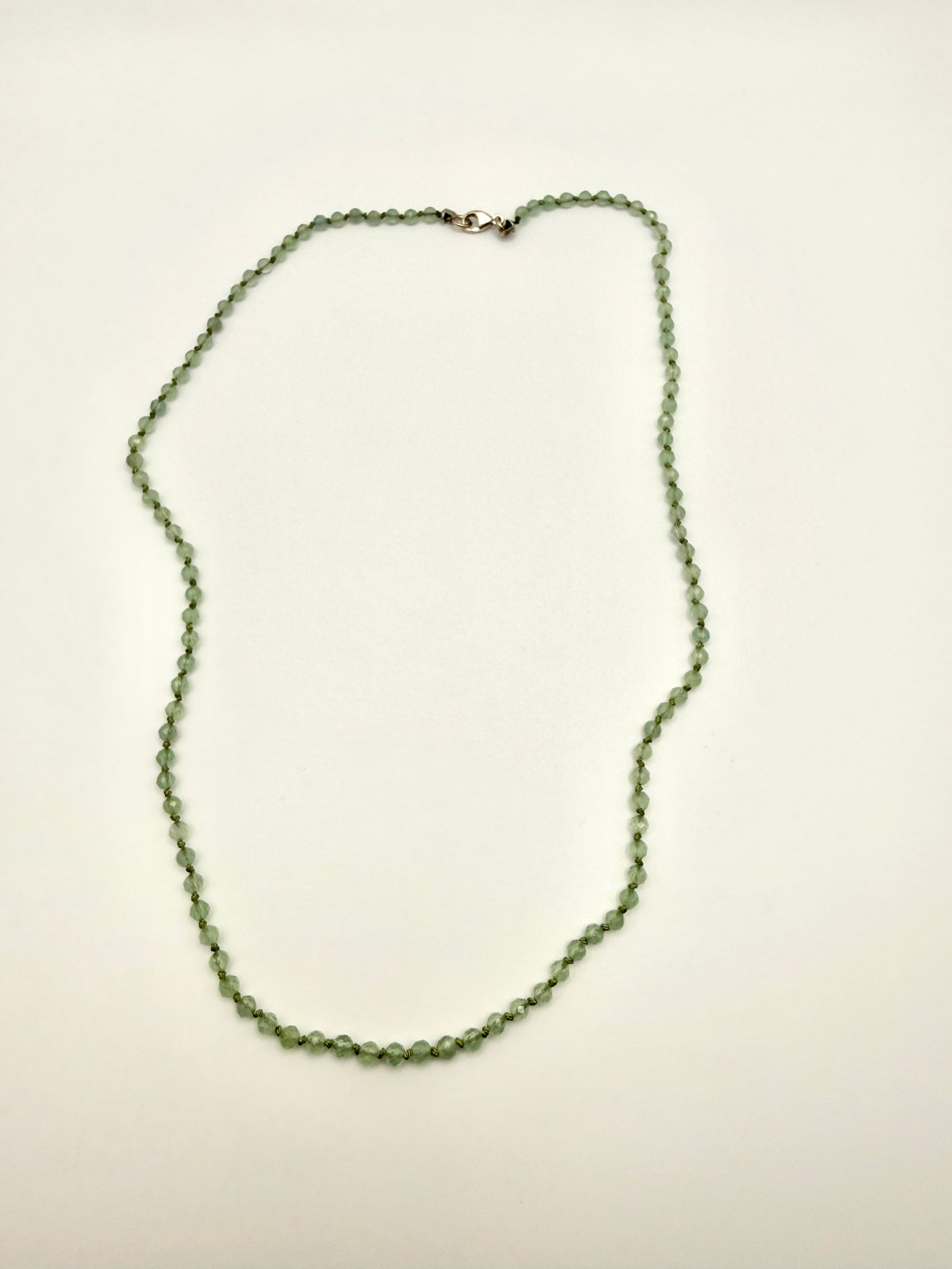 17" SS Peridot Hand-Knotted Silk Cord Necklace