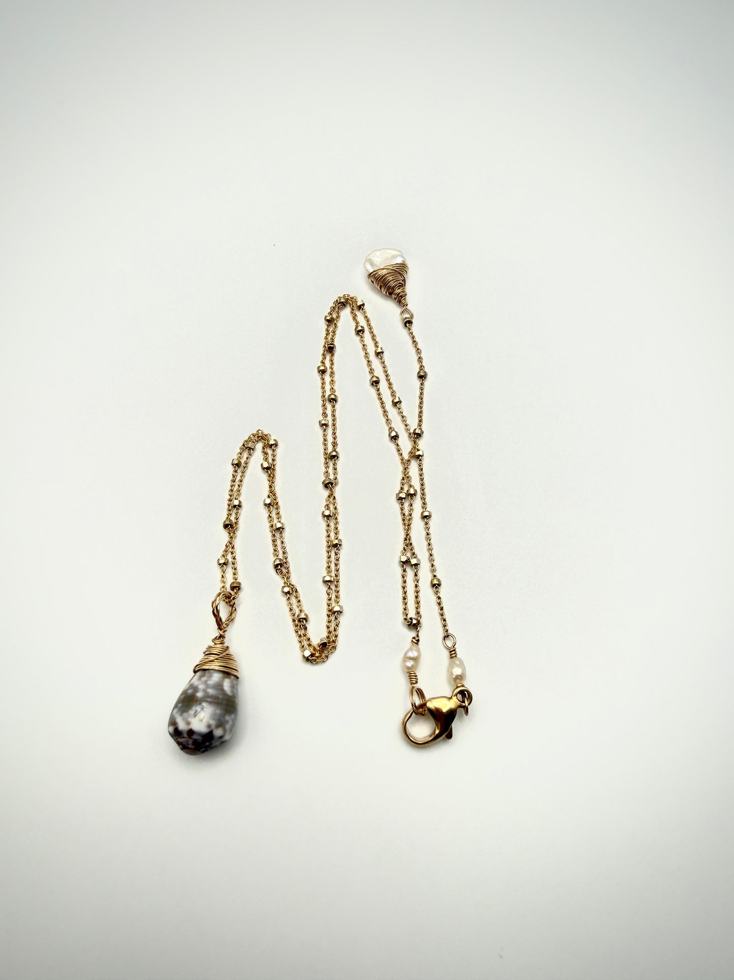 GF Custom Cat Cone Satellite Chain Necklace With Keshi Pearl Dangle