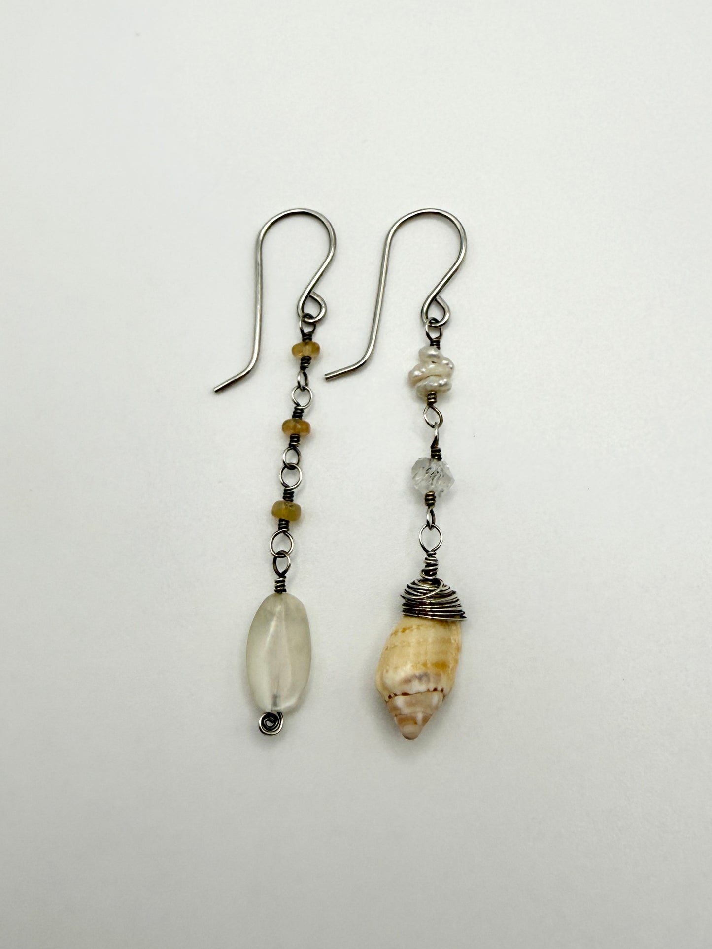 SS Mixmatched Stromb+Gemstone Earrings