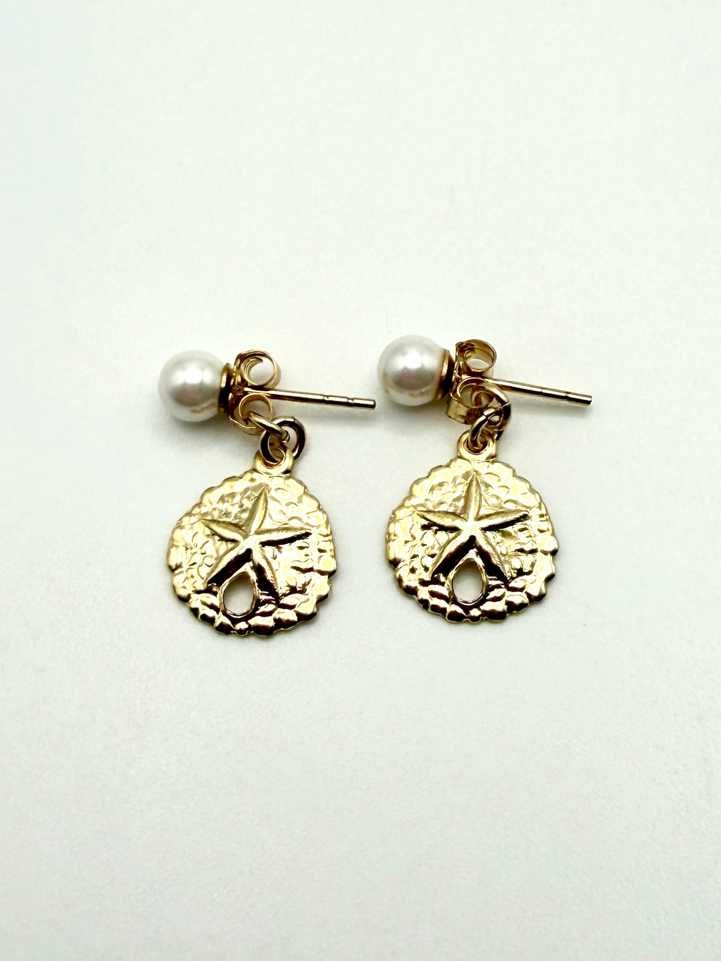 GF Crystal Pearl Post Studs With Sand Dollar Charms