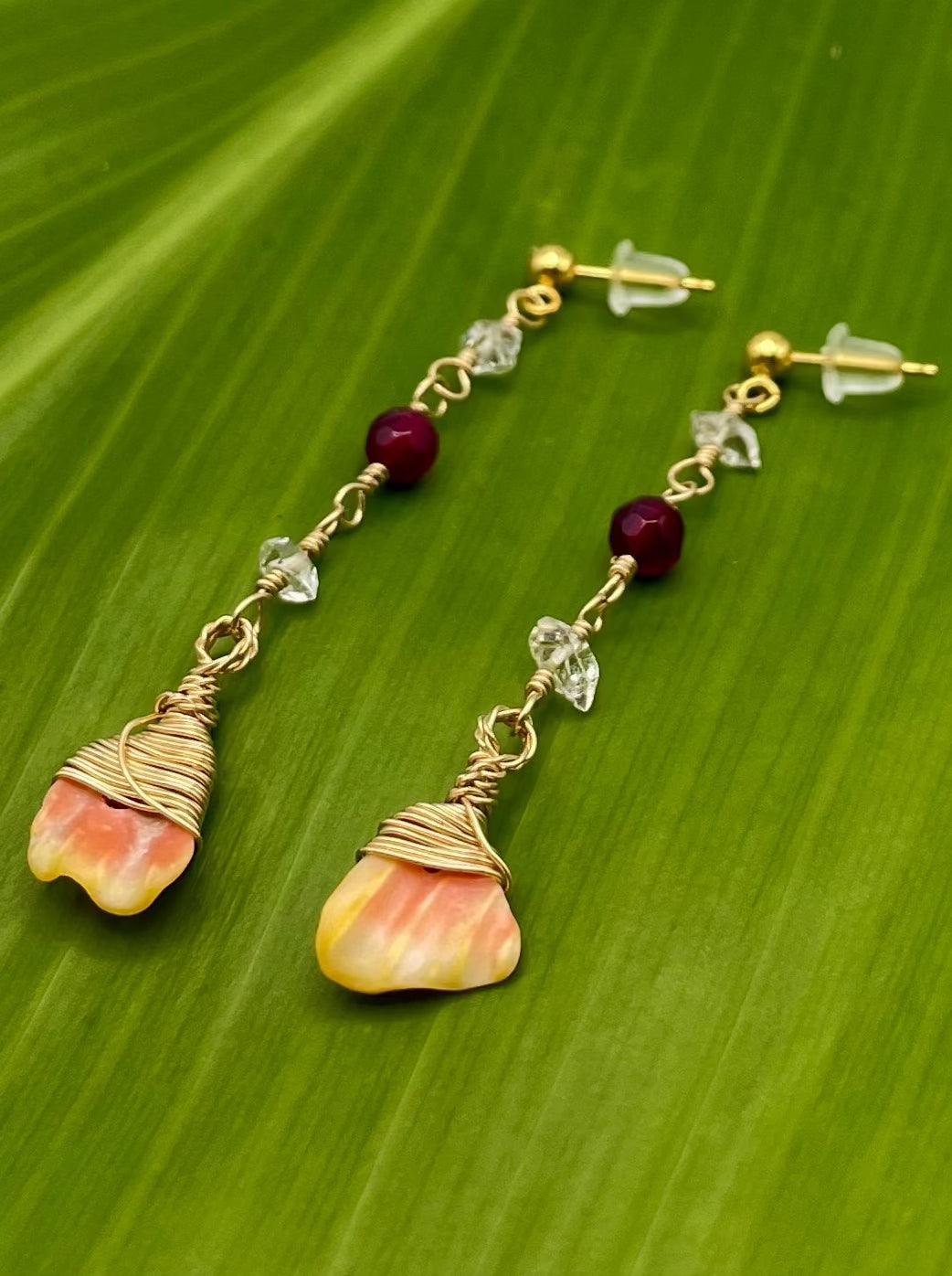 All That Glitters: Sunrise Shell Chip w/ Herkimer Diamond+Garnet