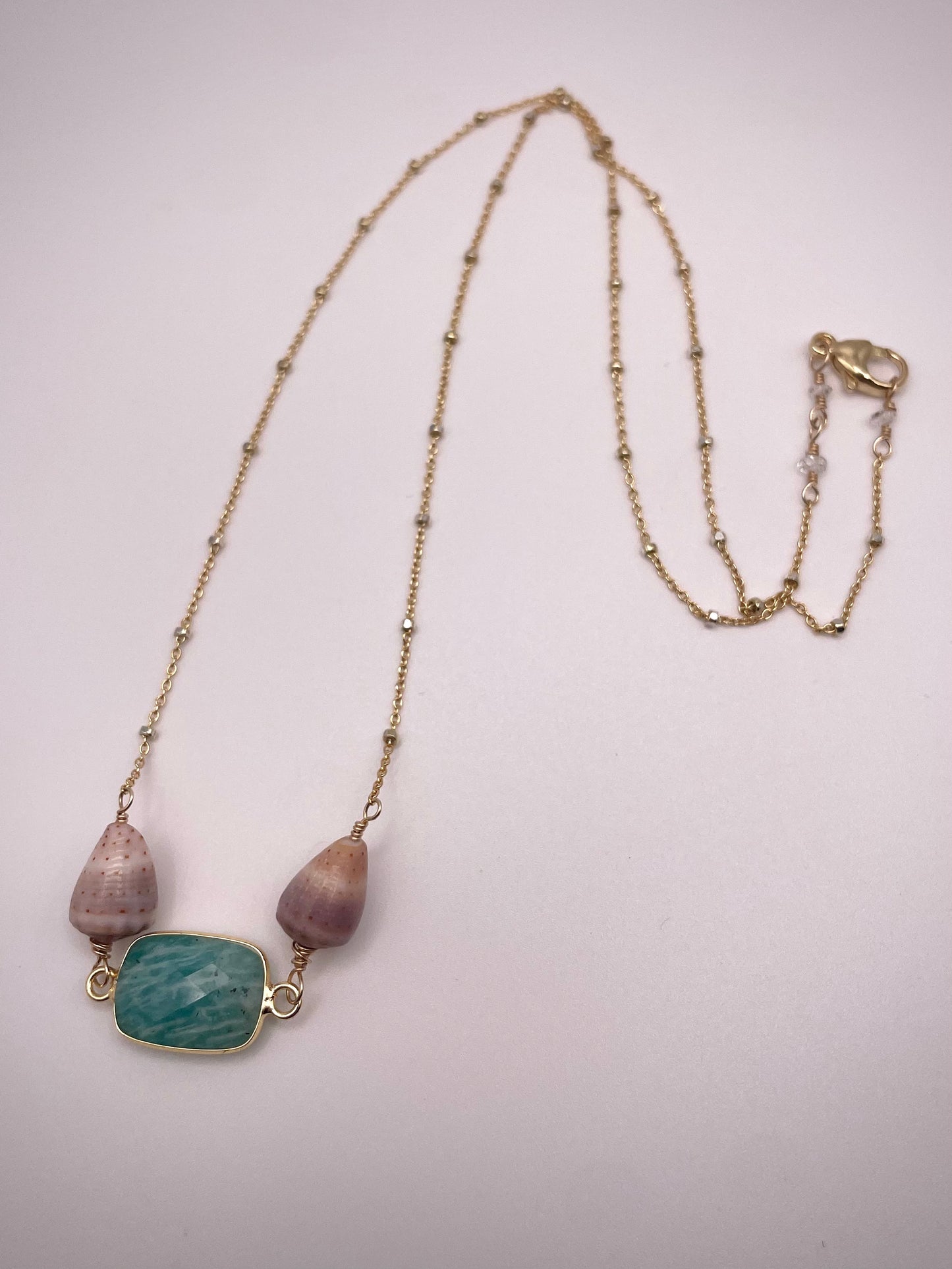 GF Satellite Chain Necklace w/ Larimar and Coneshell accent