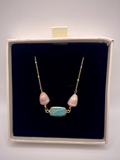 GF Satellite Chain Necklace w/ Larimar and Coneshell accent