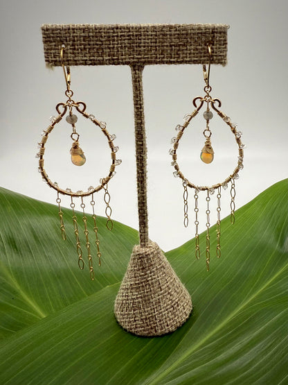 GF Leverback Dangle Hoops w/ Herkimer Diamond+Opal