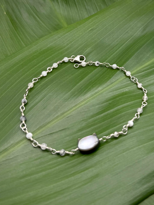 SS Black MOP Cat Labradorite Chain Bracelet
