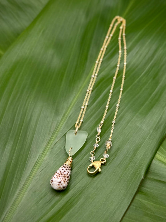 GF Blue Sea glass+Flea Cone+Herkimer Diamond