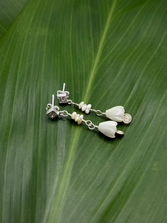 SS Cubic Zirconia Posts w/ Pikake MOP+Rice Pearls