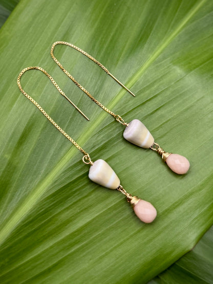 Green Cone Shell w/ Pink Opal Threaders
