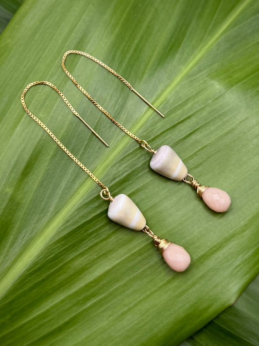 Green Cone Shell w/ Pink Opal Threaders