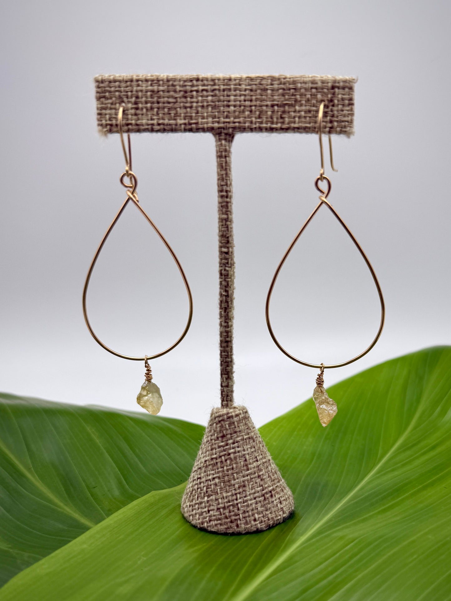 GF Teardrop Hoops w/ Raw Citrine