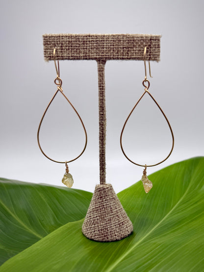 GF Teardrop Hoops w/ Raw Citrine