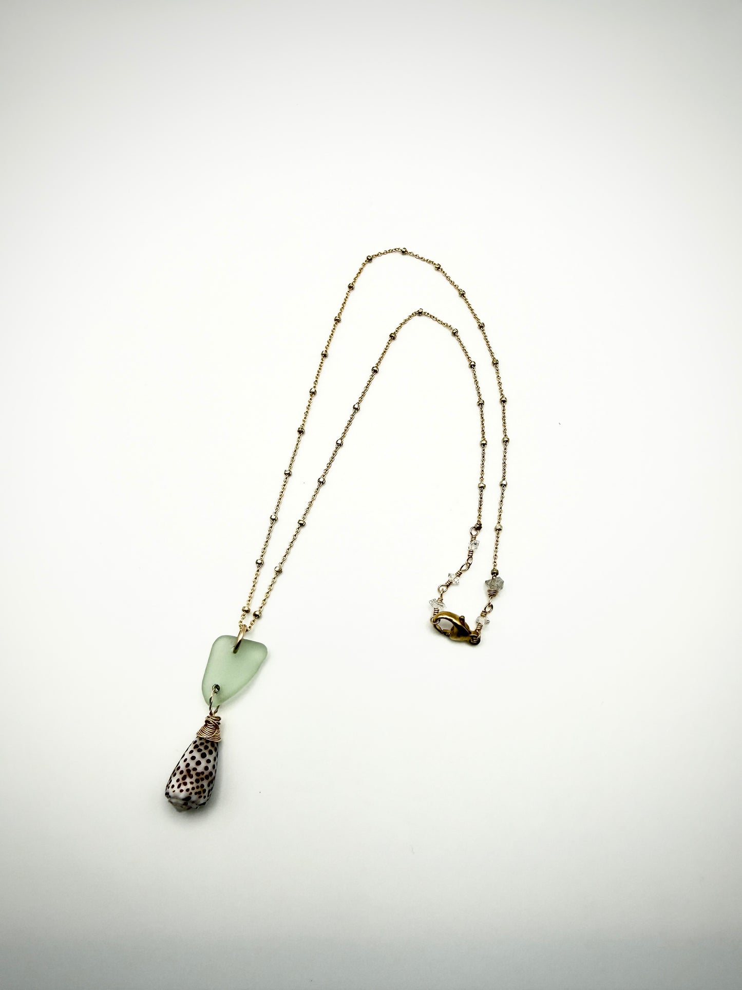 GF Blue Sea Glass + Flea Cone Necklace