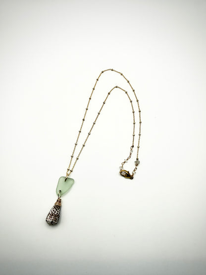 GF Blue Sea Glass + Flea Cone Necklace