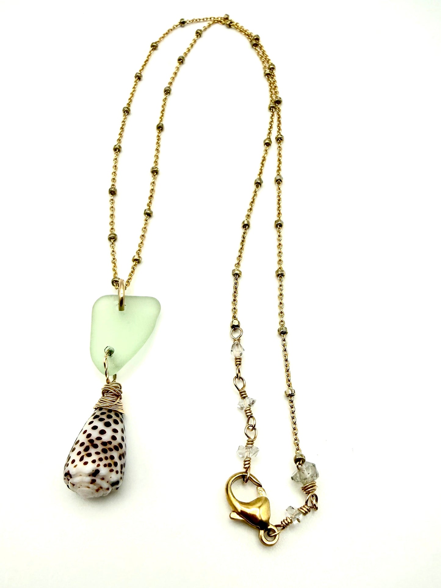 GF Blue Sea Glass + Flea Cone Necklace