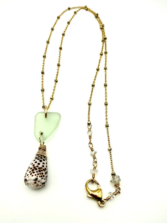 GF Blue Sea Glass + Flea Cone Necklace