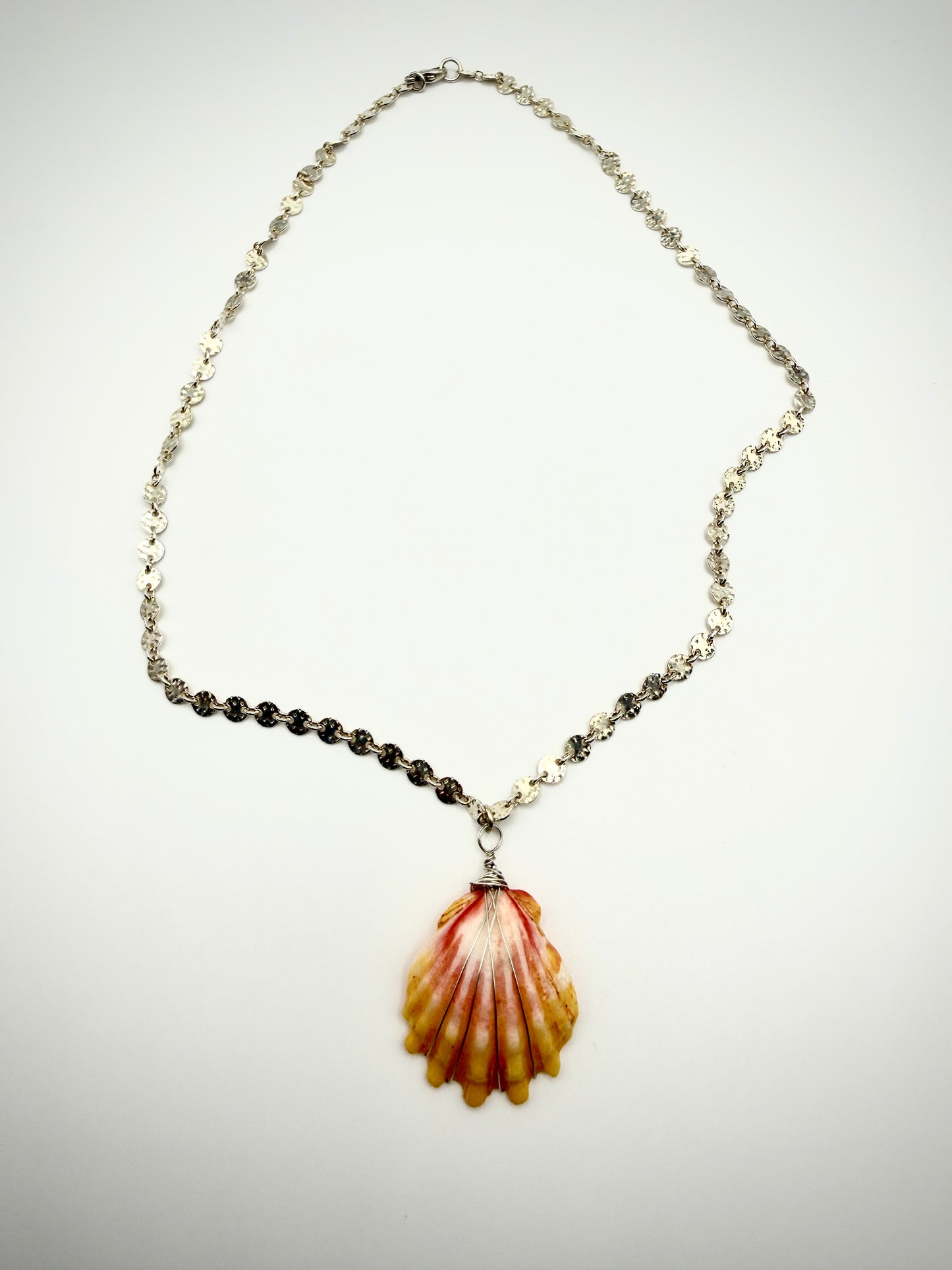 16" SS Disco Chain Sunrise Shell Necklace