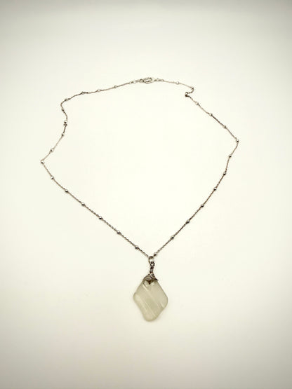 16" SS Satellite Chain White Sea Glass Necklace