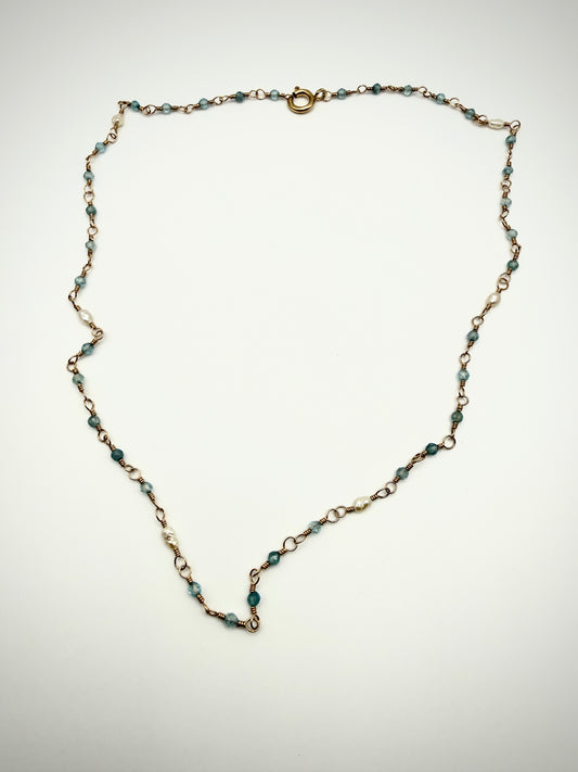 18" GF Apatite+Rice Pearl Handmade Chain Necklace