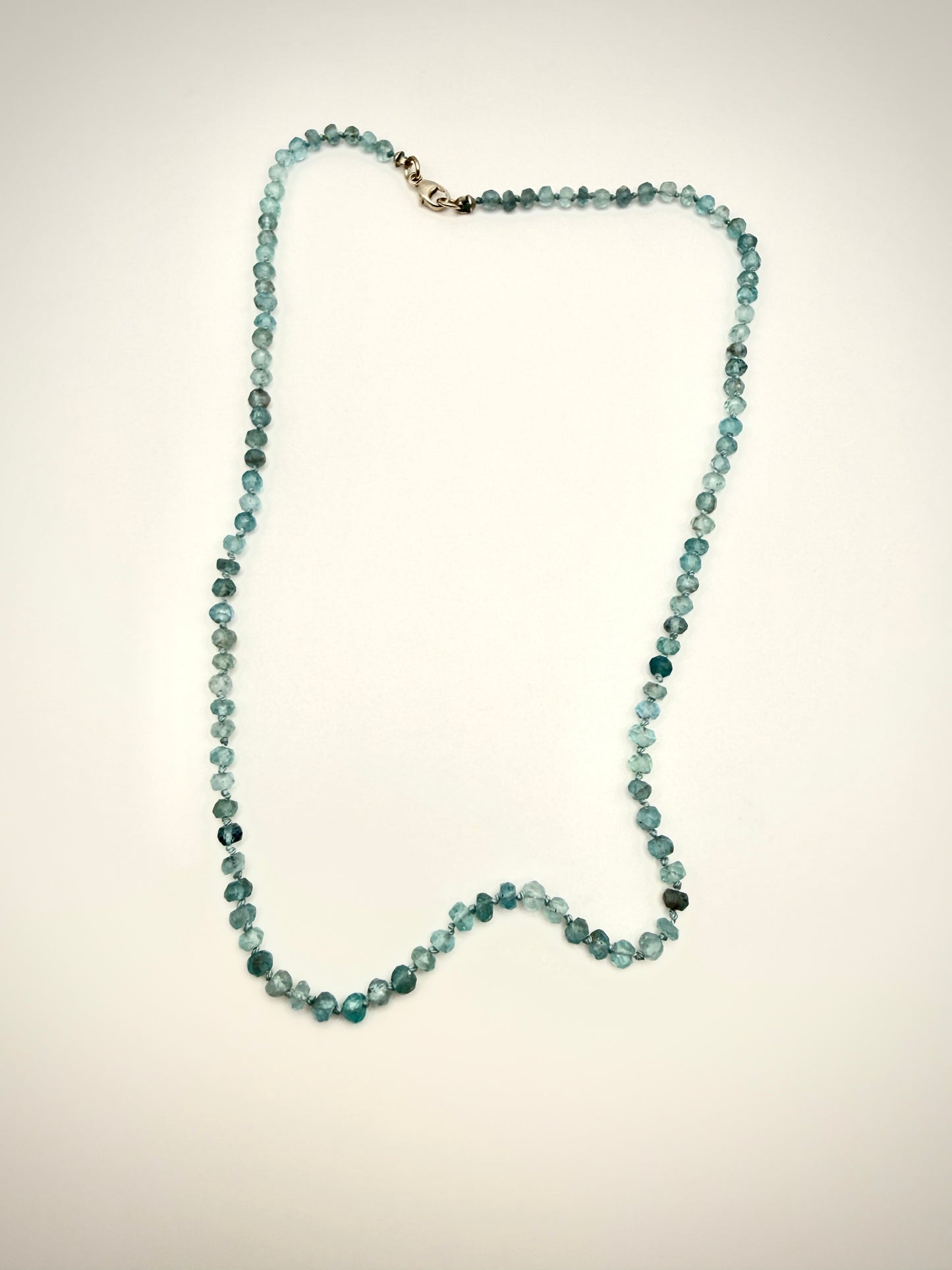 16" SS Apatite Hand-Knotted Silk Cord Necklace