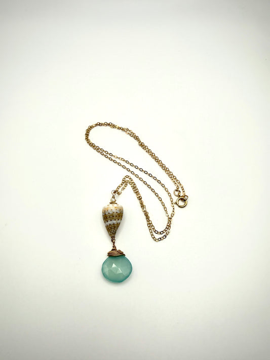 18" GF Abbreviate Cone Shell+Amazonite Necklace