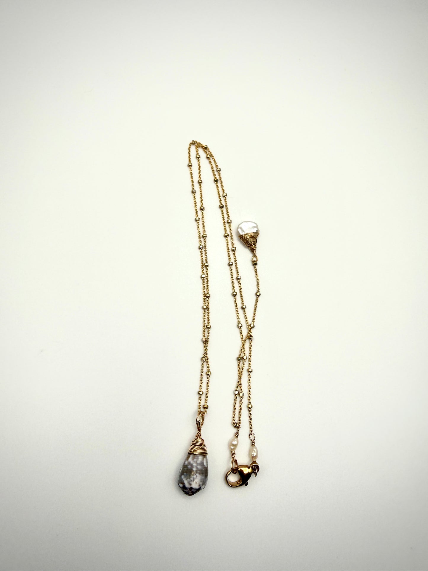GF Custom Cat Cone Satellite Chain Necklace With Keshi Pearl Dangle