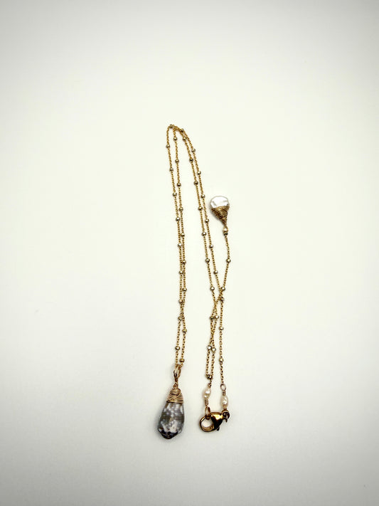 GF Custom Cat Cone Satellite Chain Necklace With Keshi Pearl Dangle