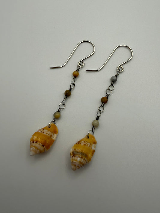 SS Stromb Shell +Coral Earrings
