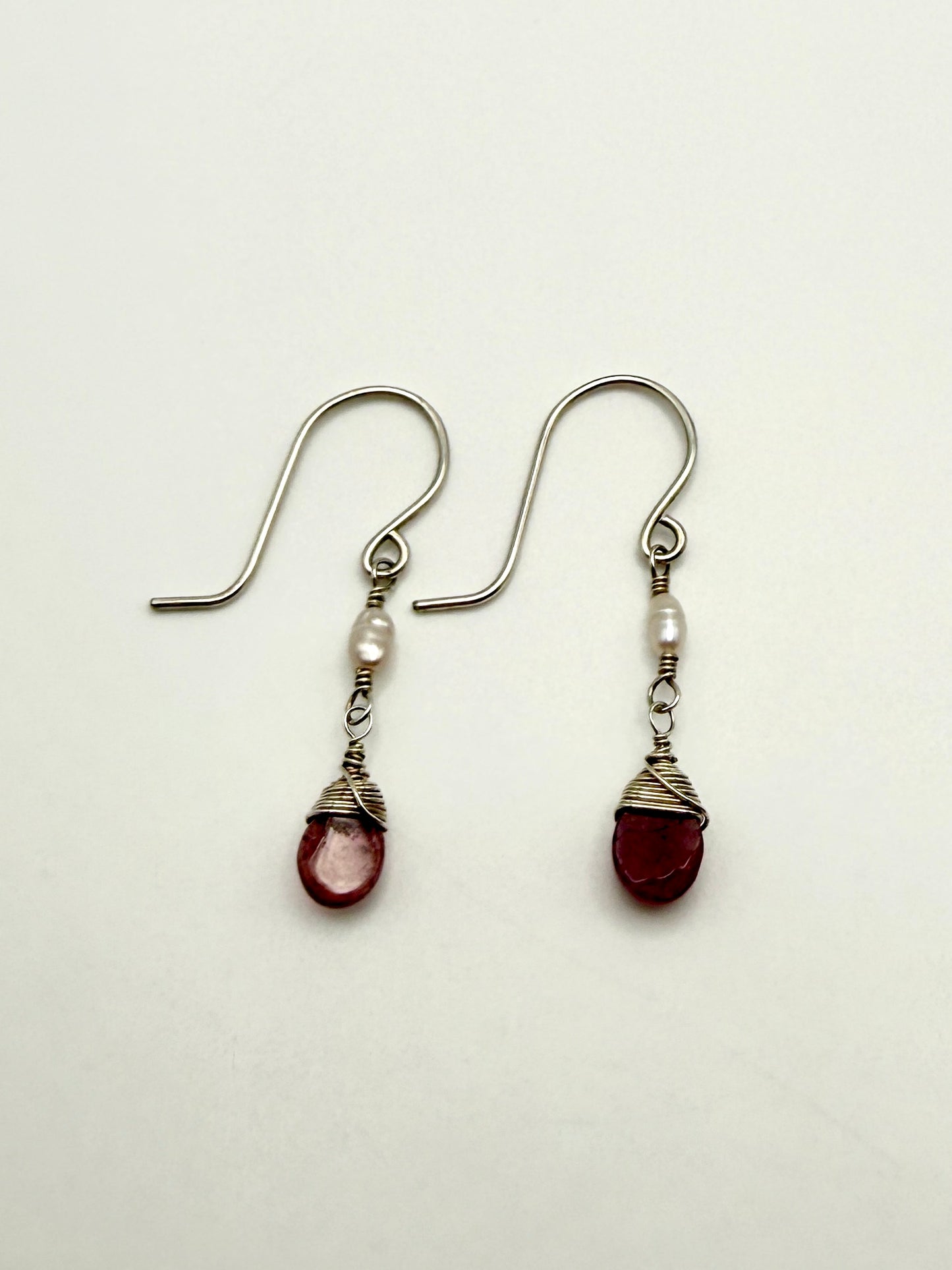 SS Watermelon Tourmaline+Rice Pearl Earrings