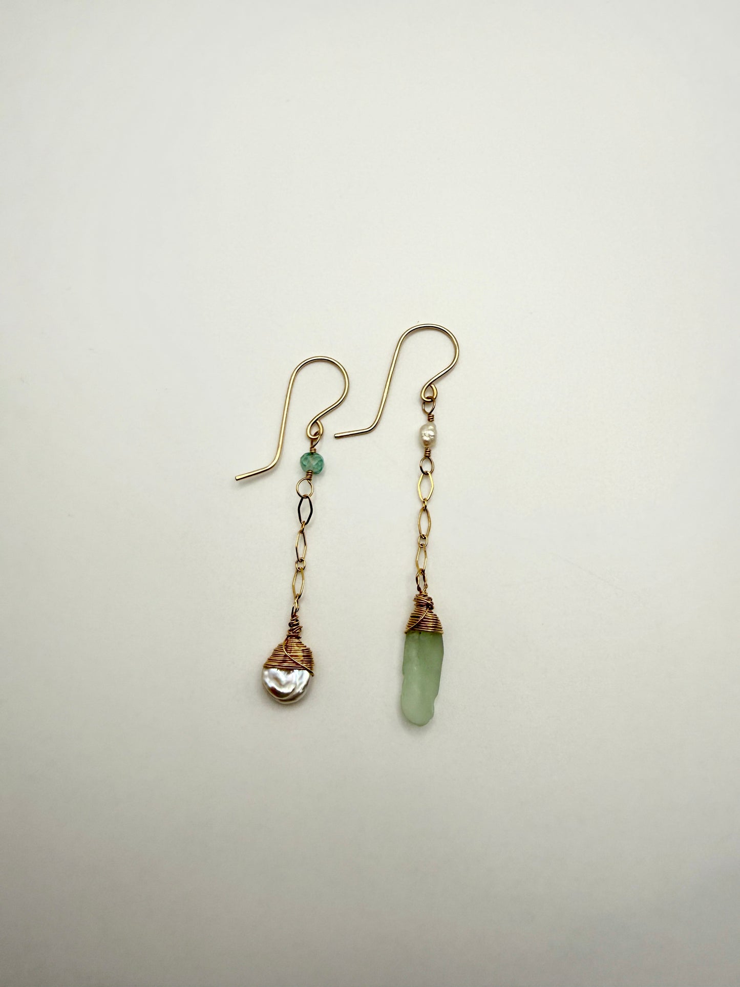 GF Mixmatched Sea Glass+Keshi Pearl Earrings