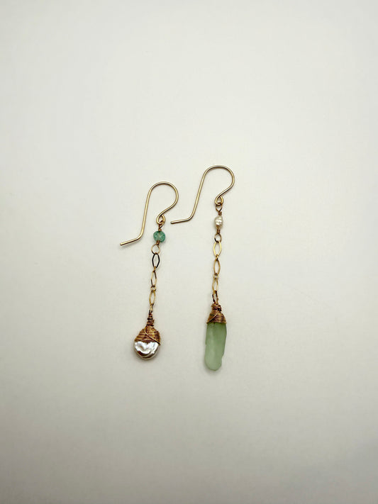 GF Mixmatched Sea Glass+Keshi Pearl Earrings