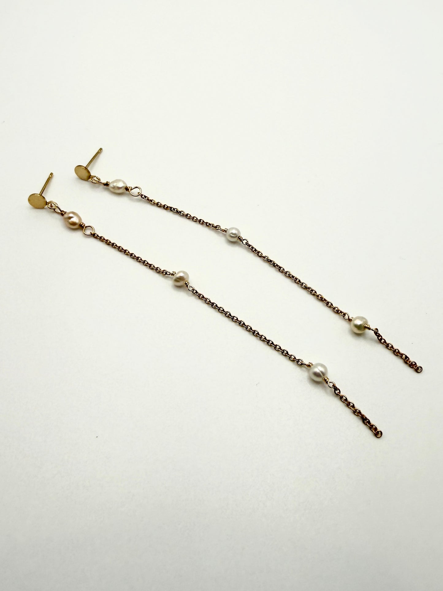 GF Rice Pearl+Chain Earrings