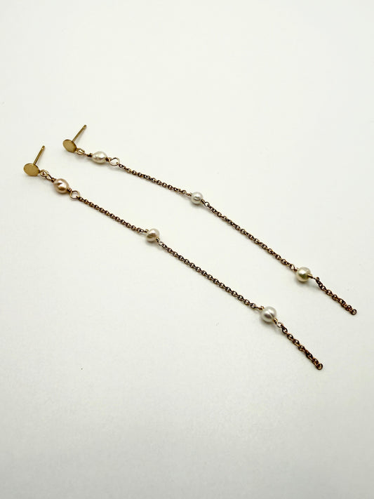 GF Rice Pearl+Chain Earrings
