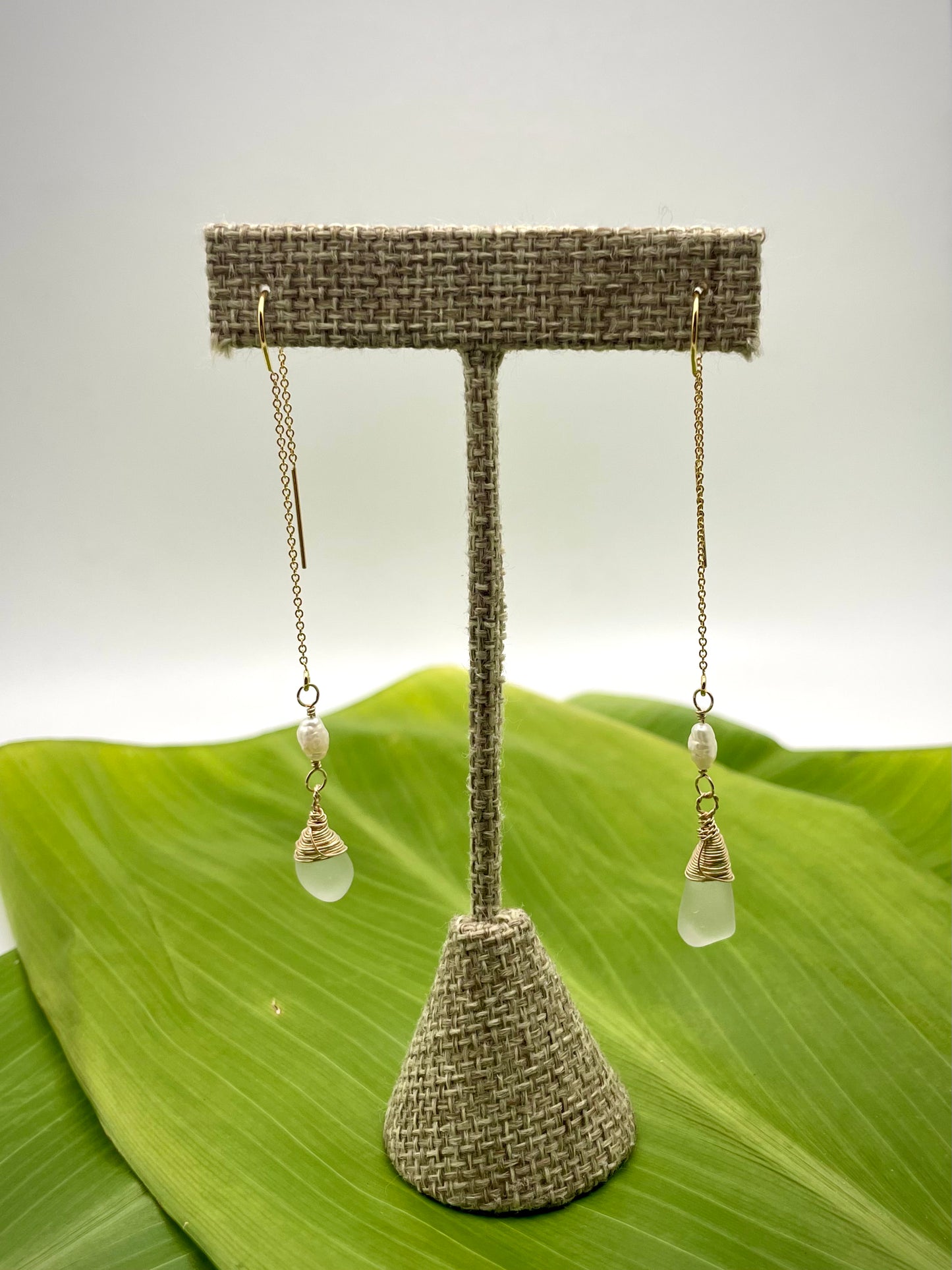White Seaglass w/ Rice Pearl Threaders