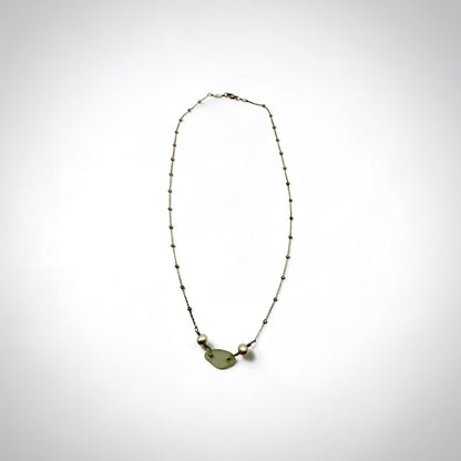17" SS White Sea Glass+Pearl Necklace