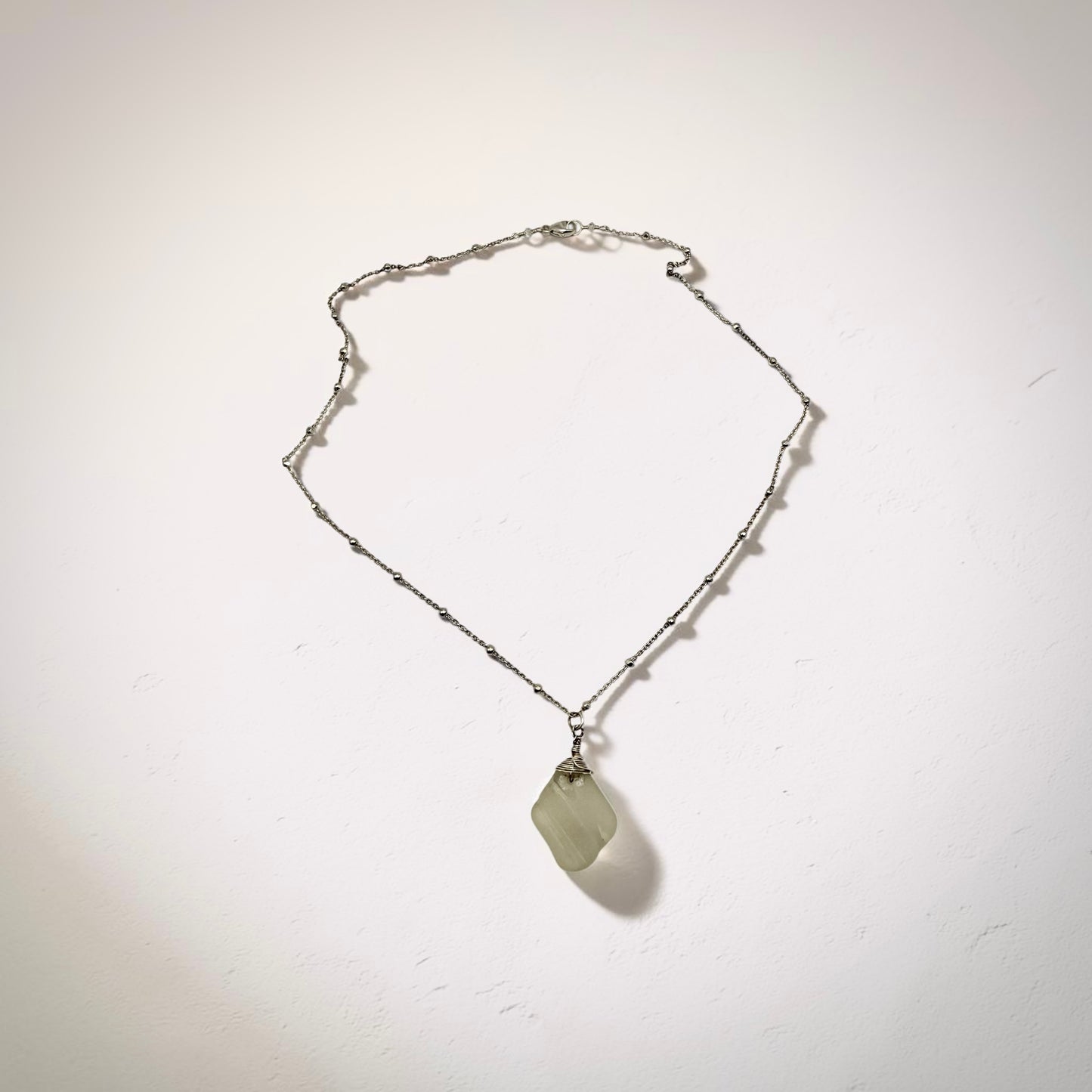 16" SS Satellite Chain White Sea Glass Necklace