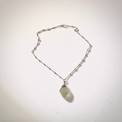 16" SS Satellite Chain White Sea Glass Necklace