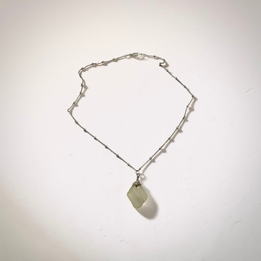 16" SS Satellite Chain White Sea Glass Necklace